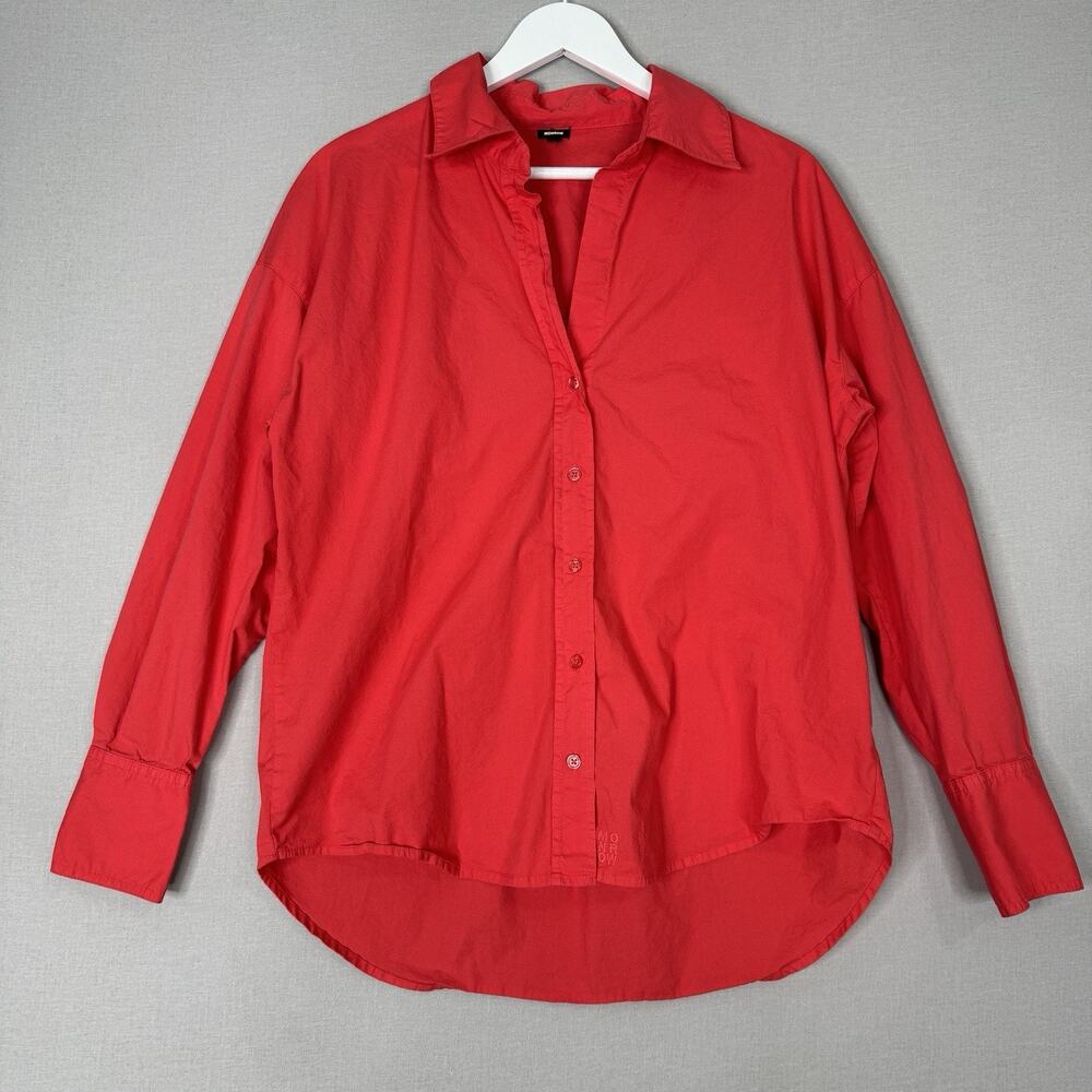 Monrow Womens Top Small Coral Pink Poplin Shirt Relaxed Fit Beachy Old Money